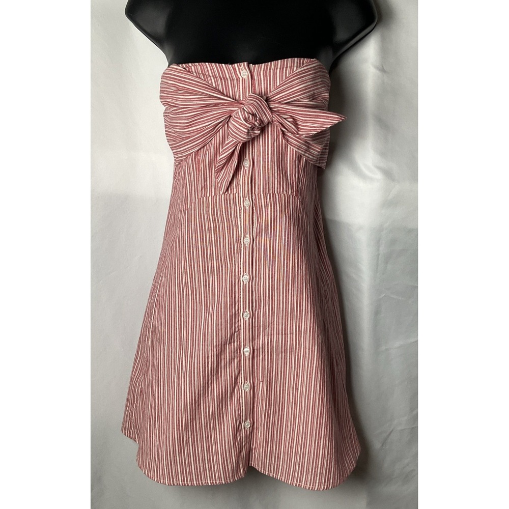 Cotton Candy LA Women's Size S Red & White Stripe Button Up Mini Dress Tie Front